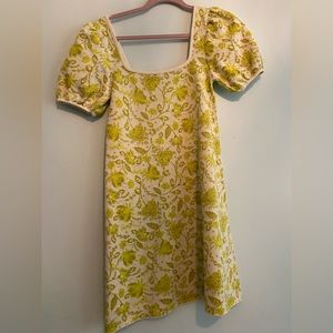 Zara puff sleeve green floral mini dress